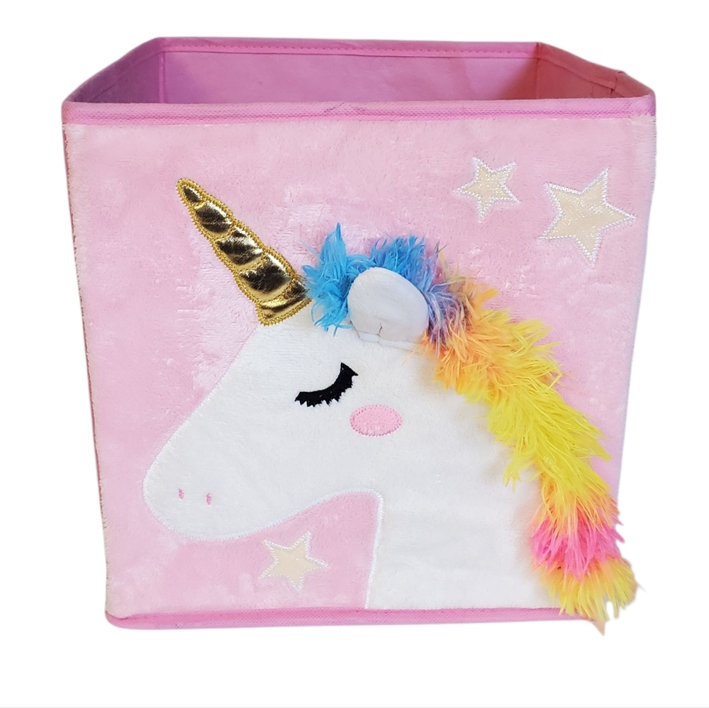 Your Zone Unicorn Collapsible Storage Bin - Pink and Gold